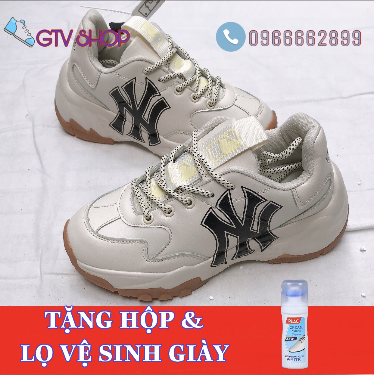 Loại 11 đế tách - Full box - Bill, Tặng Lọ vệ sinh giày - Giày thể thao nam nữ MLB NY đế nâu, size 36 đến 43.