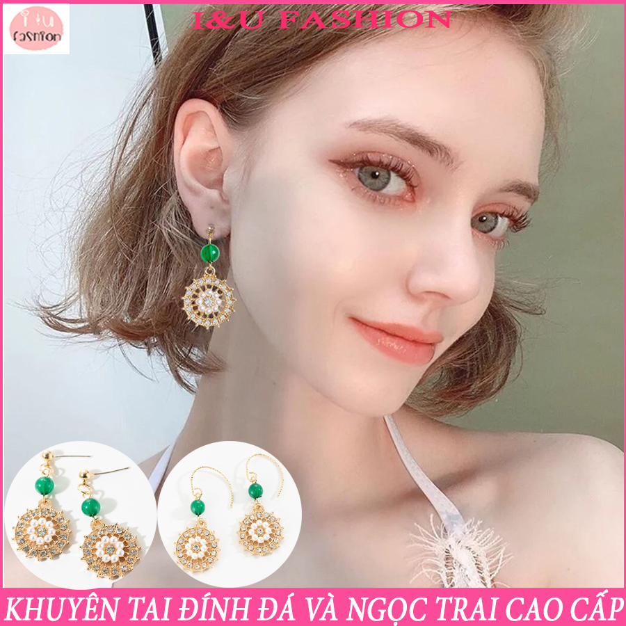 Khuyên tai bông tai nữ hình tròn đính đá và ngọc trai sang chảnh cho các bạn gái đi chơi , đi quẩy , di học , đi làm , ... KT-49