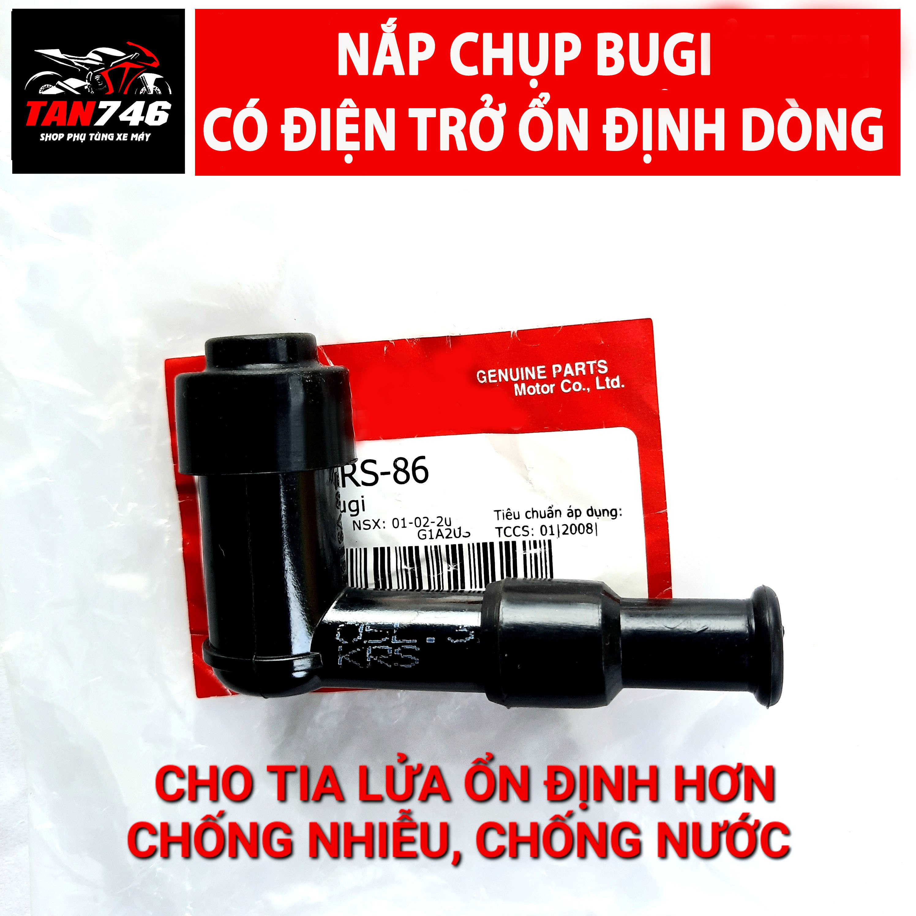Nắp chụp Bugi lắp cho xe HD chuẩn zin, tẩu bu gi có trở kháng 5k ôm ±10, dùng cho nhiều dòng xe máy hãng HD , YA, SU, SYM và xe Trung Quốc.