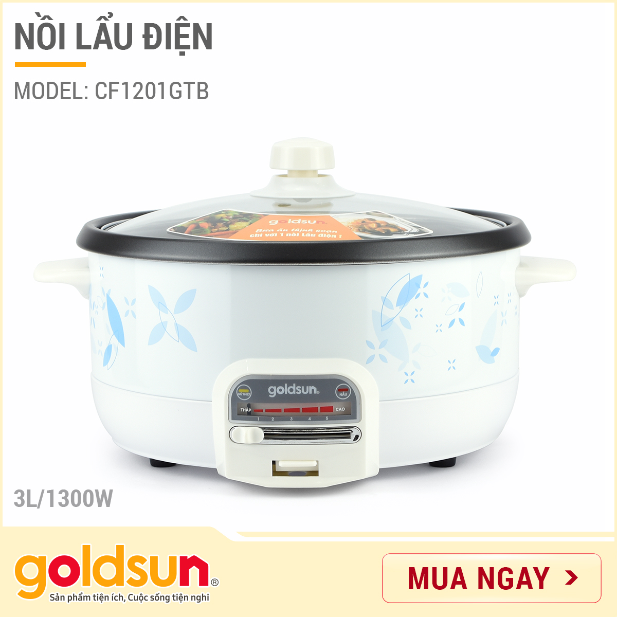 Nồi Lẩu Điện Đa Năng Goldsun CF1201GTB - Hàng Chính Hãng