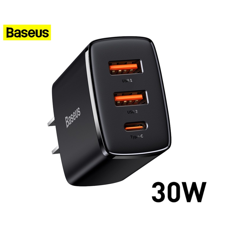 Củ sạc nhanh 30w baseus compact quick charger tích hợp 3 cổng sạc nhanh 1 type c và 2 usb