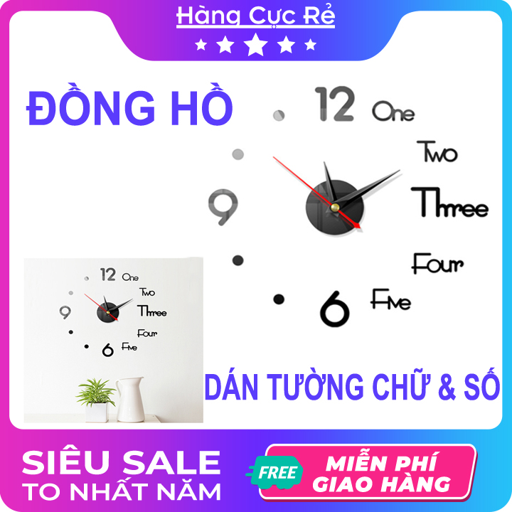 Đồng Hồ Dán Tường Treo Tường  - Thiết Kế 3D Sang Trọng Kiểu Châu Âu DIY - Đồng hồ trang trí mới lạ, số to dùng trang trí phòng khách, phòng ngủ, phòng làm việc - Shop Hàng Cực Rẻ