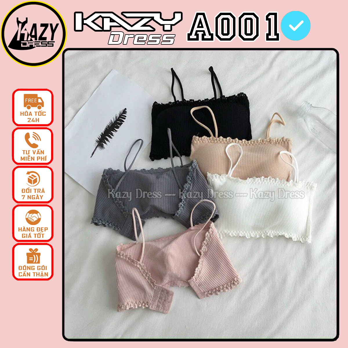Áo bra nữ 2 dây len tăm phối ren viền kazy dress a001