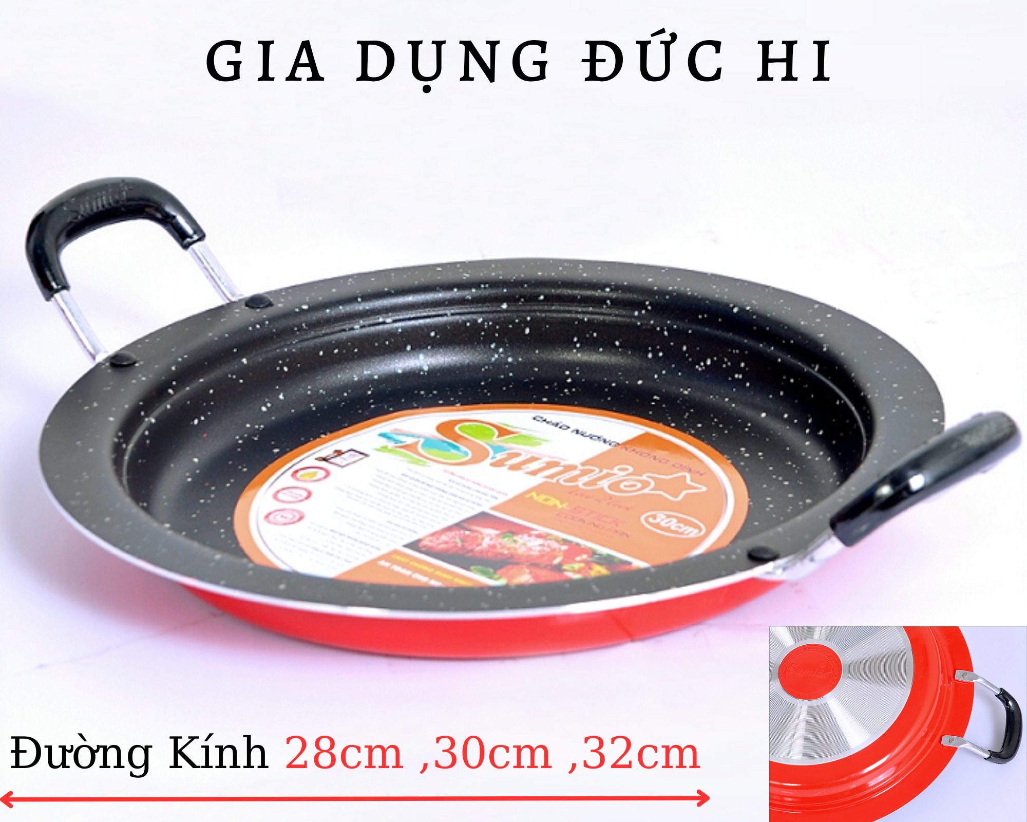 Chảo Chống Dính 2 Quai Đế Bằng 28cm 30cm 32cm Sumio - Chảo nướng - Chiên - Đường Kính 28cm 30cm 32cm