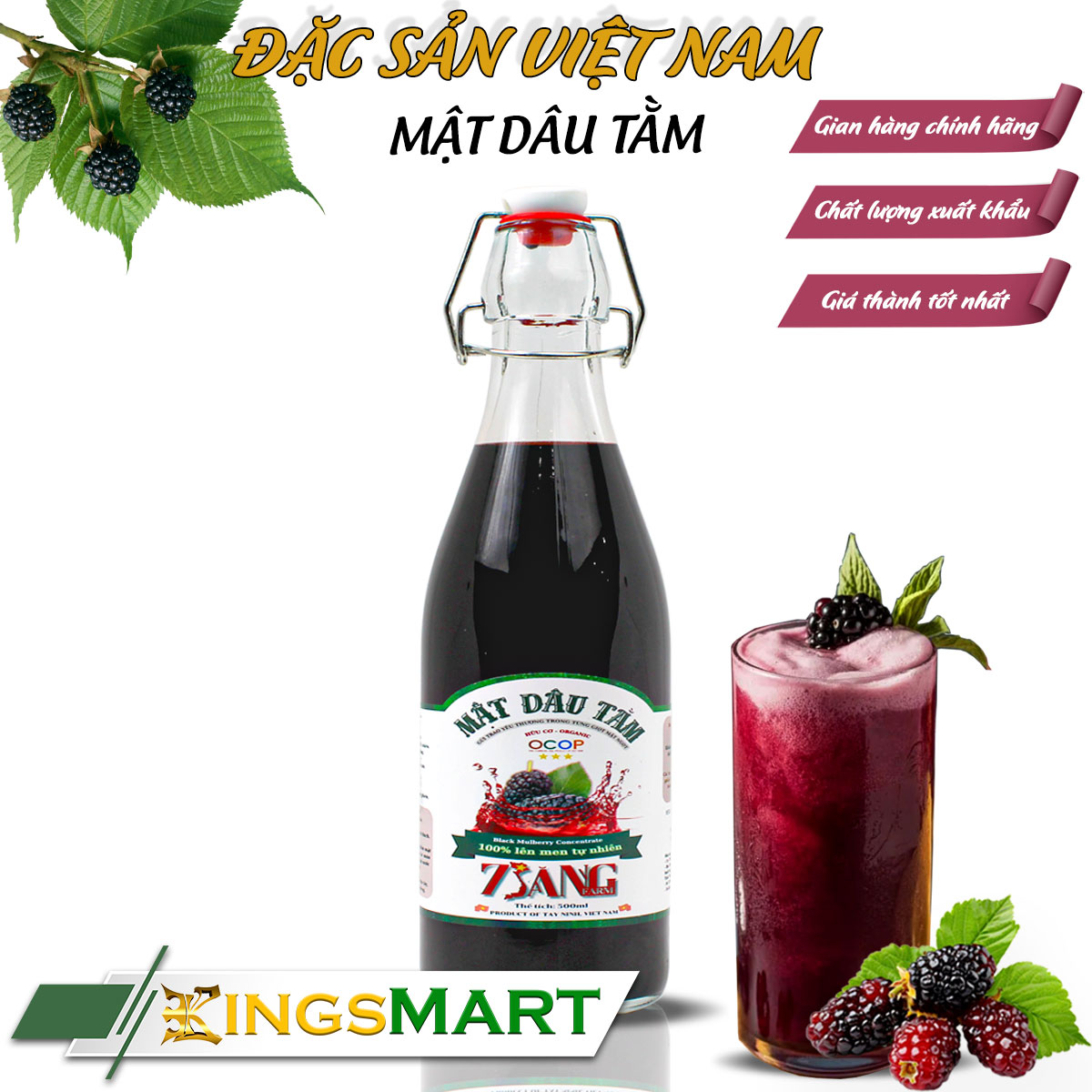 Mật dâu tằm canh tác thuận tự nhiên - Thương hiệu 7 SĂNG - Đặc sản Tây Ninh - Chai thủy tinh 500ml - Kingsmart