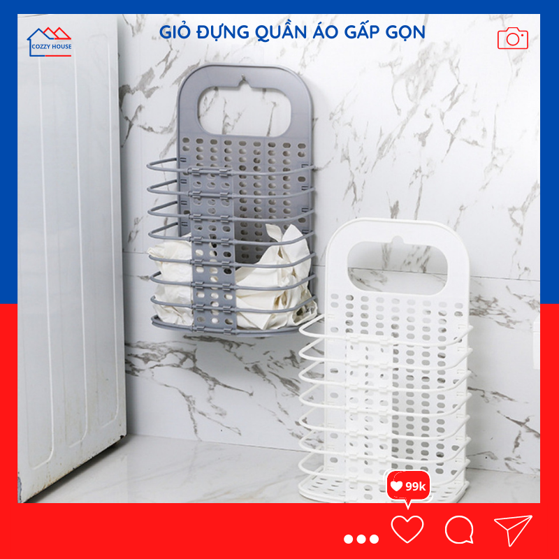 Giỏ đựng đồ, giỏ đựng quần áo bẩn, đồ chơi cho bé  gấp gọn treo kế máy giặt hoặc treo tường tiện lợi, rổ treo tường đựng đồ dùng sinh hoạt, giỏ nhựa Cozzy house GĐĐGG-CH