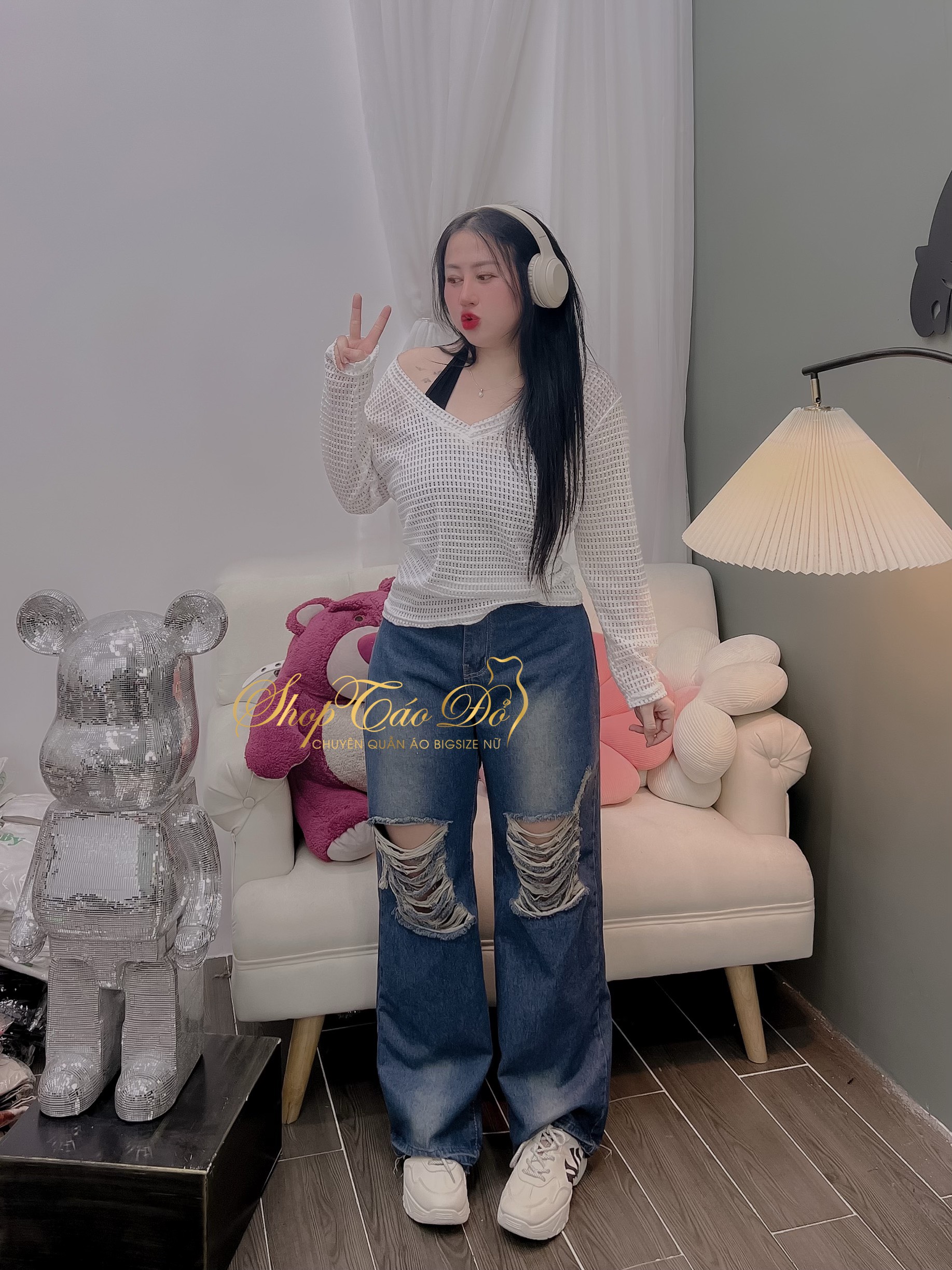 Quần jean ông rộng rách đùi phong cách cá tính bg20 🍎🍎🍎