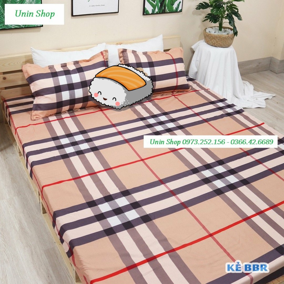 (Thanh lý) Ga bọc nệm, drap bo chun kích thước m6/m8 mẫu Kẻ BBR siêu đẹp chất Poly - Ga giường bọc bảo vệ đệm, kèm 2 vỏ gối