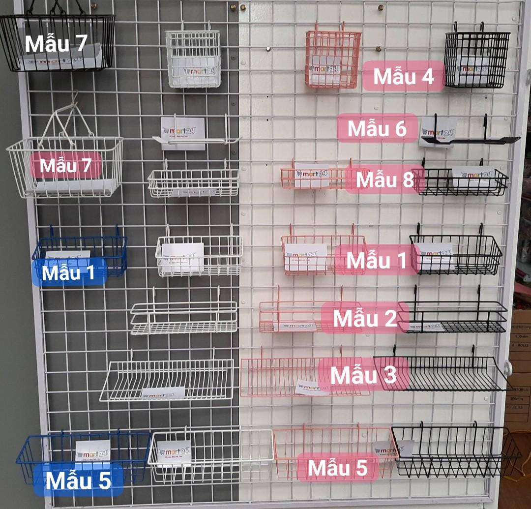 [HCM]RỔ TREO KHUNG LƯỚI 8 mẫu nhúng nhựa gồm 4 màu đen hồng trắng xanh dương