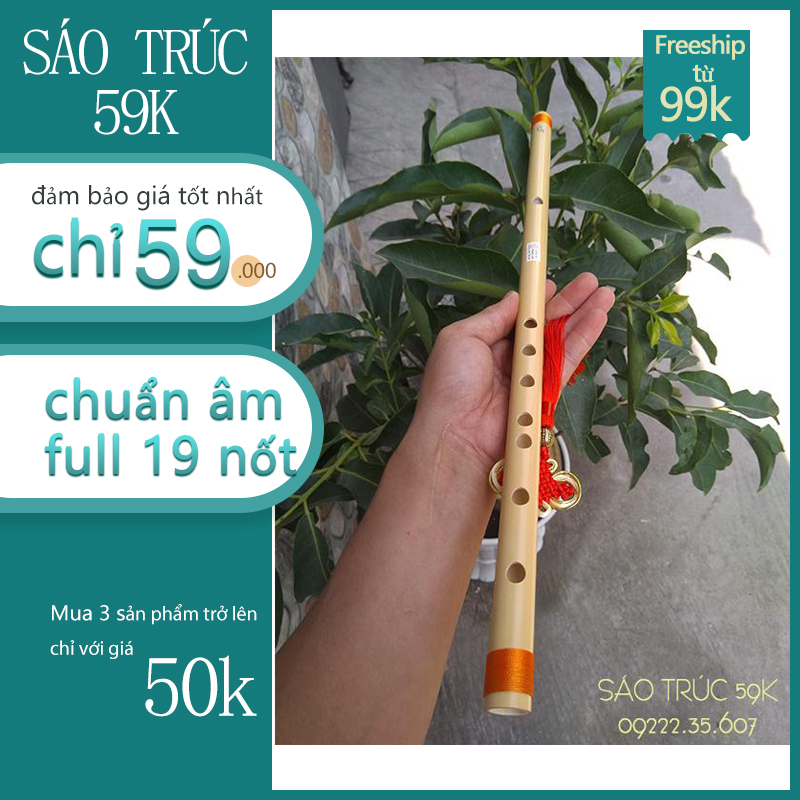 Sáo trúc giá rẻ vô địch chuẩn âm tone Đô C5 HL59VC khoét tay đủ tone | Tặng dây treo