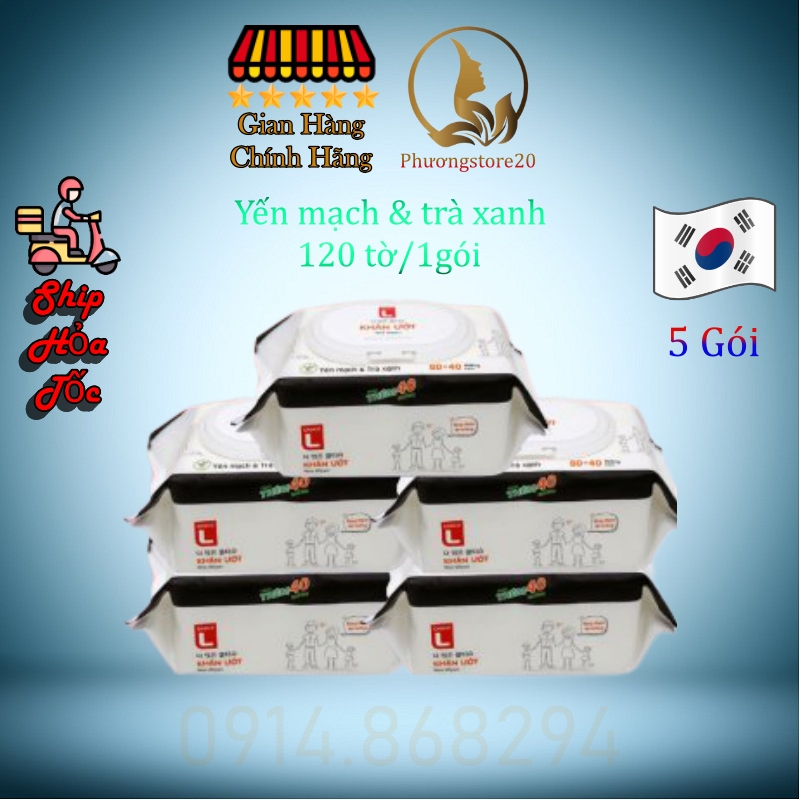 Combo 5 Gói Khăn Ướt Gia Đình Choice L Lotte Hàn Quốc Gói 120 Miếng