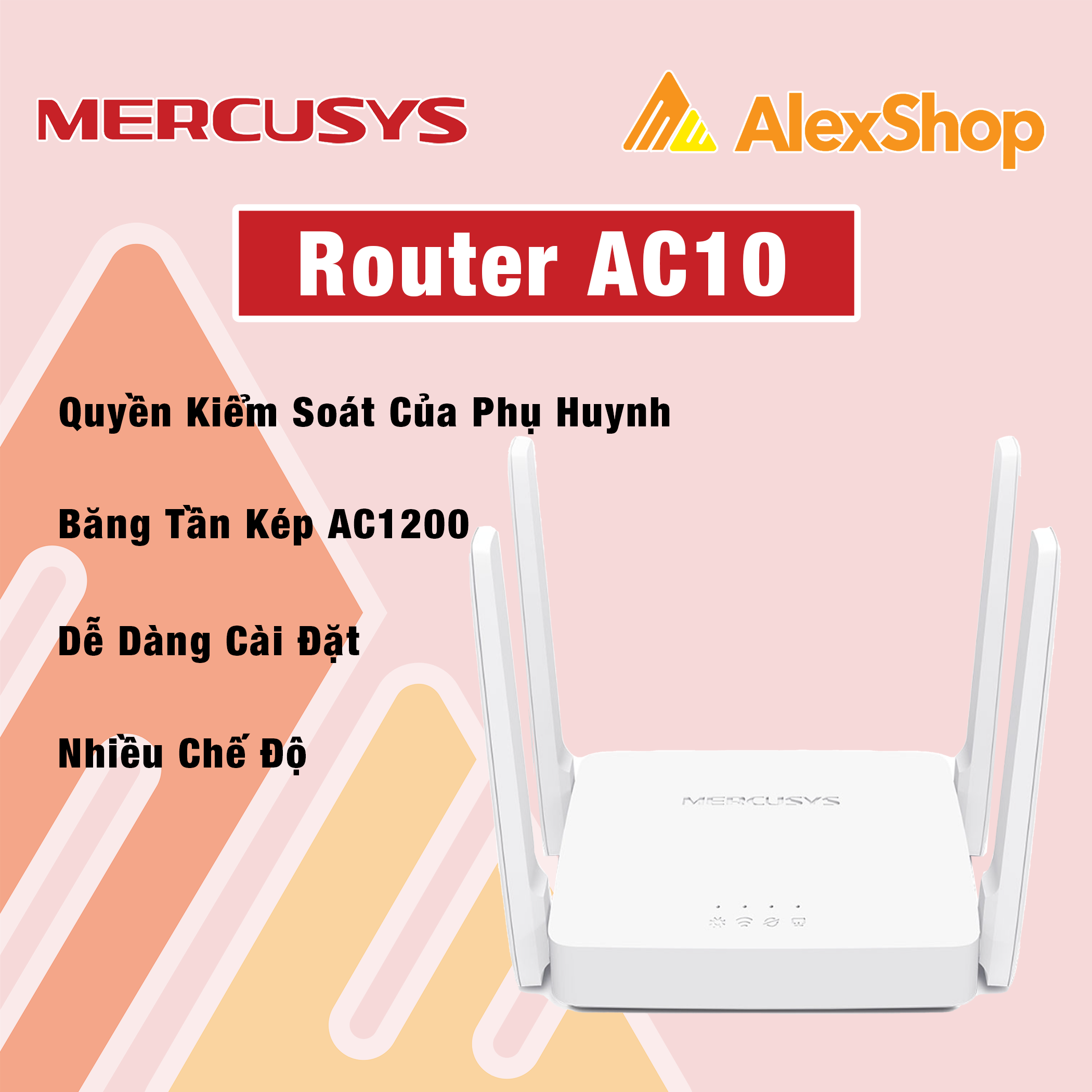 Router wifi mercusys ac10, ac1200 băng tần kép, chức năng kích sóng wifi, làm router, mở rộng wifi