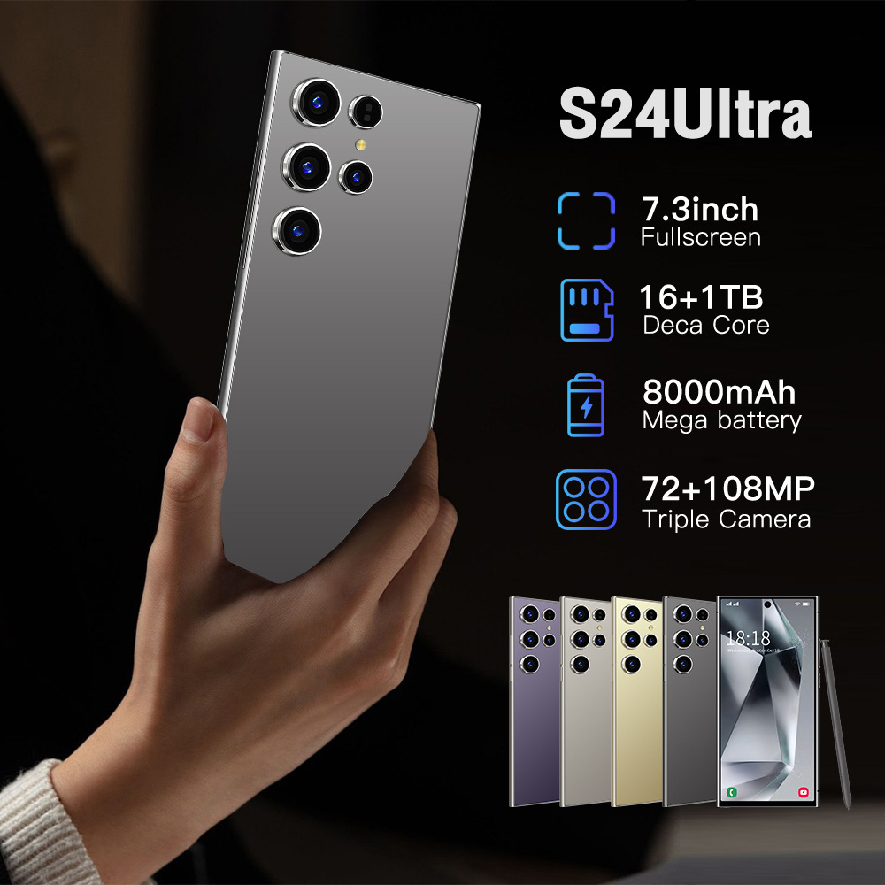 2024 S24 Ultra 7.3 Inch Android Mobile Phone Cheap 3G/4G/5G Phone 8Gb/256Gb Hd Full Screen Cheap Phone for Students Dual Sim with Pen Fingerprint Gps