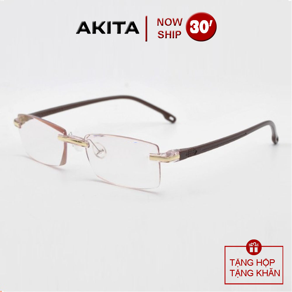 Kính lão thị không vành siêu nhẹ AKITA trung niên tròng POLARIZED88 Nhật bản cao cấp chống mỏi khi đeo lâu