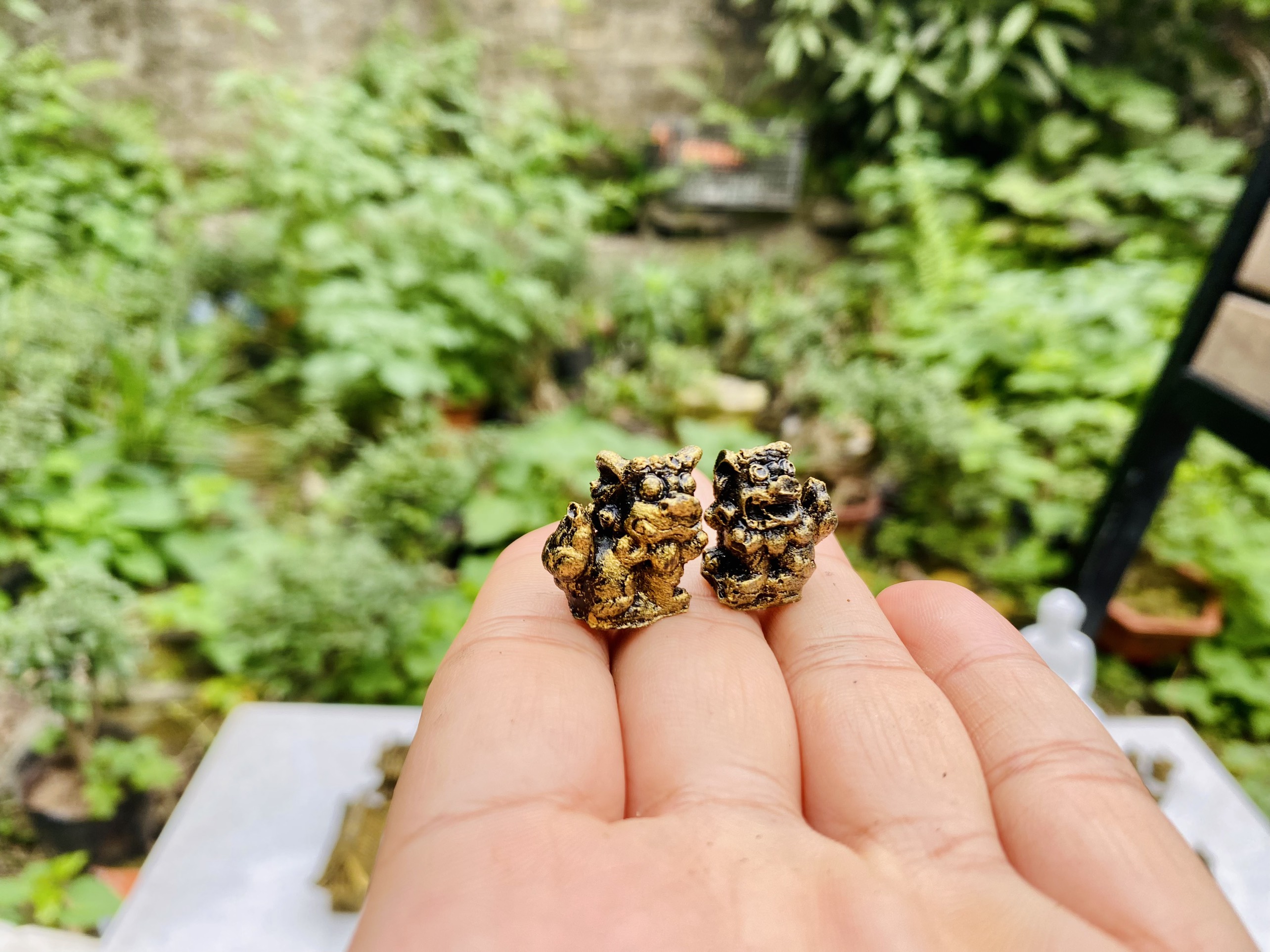 Cặp sư tử giả đồng cổ siêu mini trang trí tiểu cảnh, chậu cây bonsai