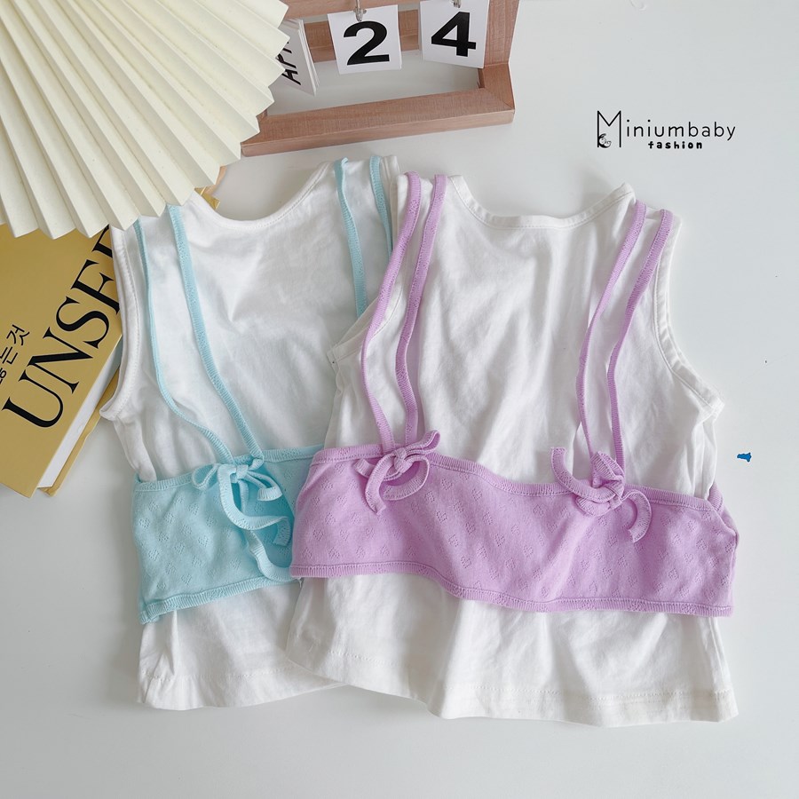 Bộ quần áo thiết kế hè sát nách cho bé gái chất liệu 100% cotton cho bé gái từ 1-6 tuổi MiniumBaby-SB1206