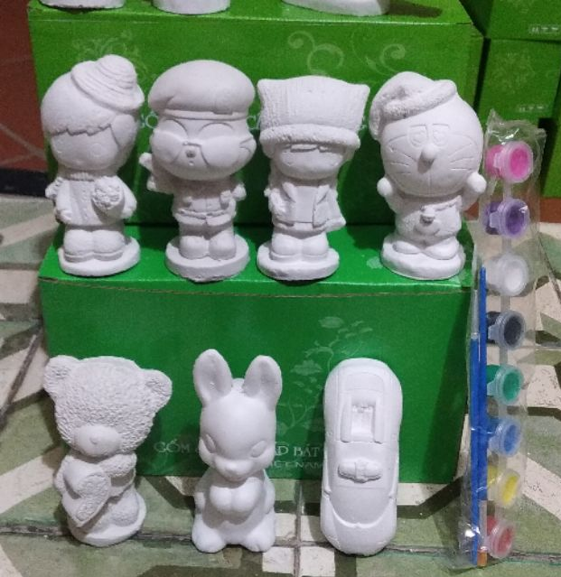 Combo 10 tượng thạch cao tô màu 7-10cm kèm màu và cọ-AT