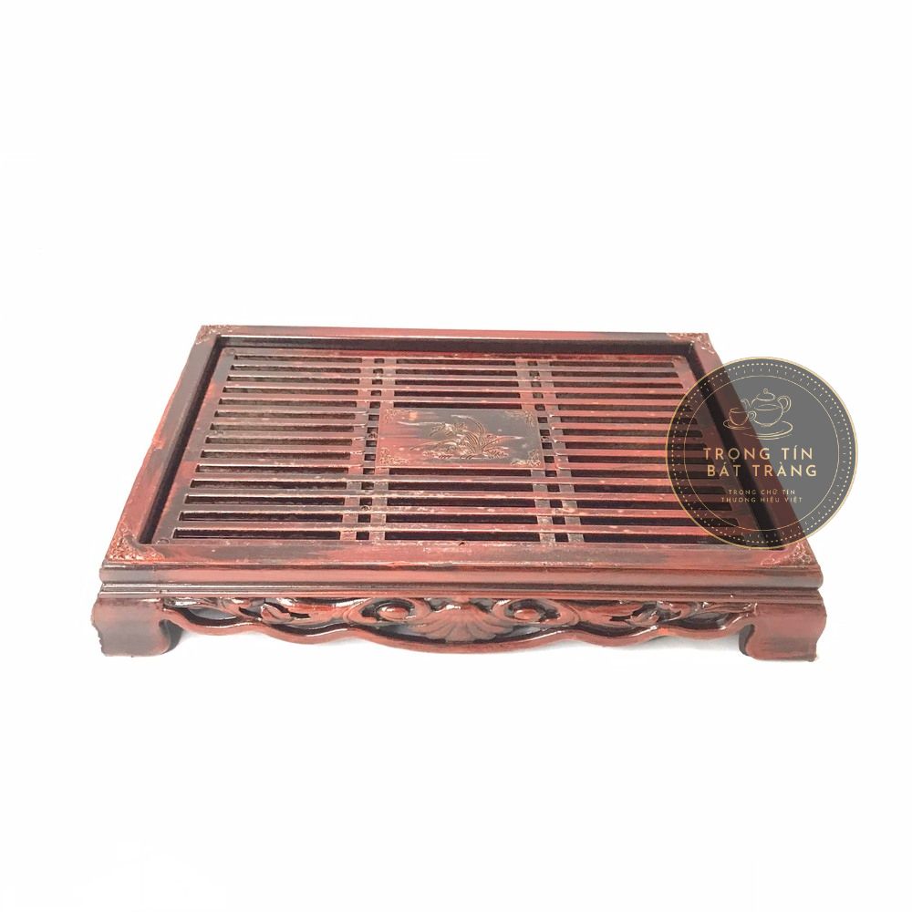 Khay trà đạo khắc trúc giả gỗ cao cấp kt 29