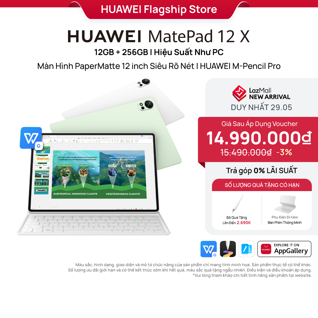 [DUY NHẤT 29.5] [NEW] Máy Tính Bảng HUAWEI MatePad 12 X 12+256GB | Hiệu Suất Như PC | Màn Hình PaperMatte 12 inch Siêu Rõ Nét | HUAWEI M-Pencil Pro
