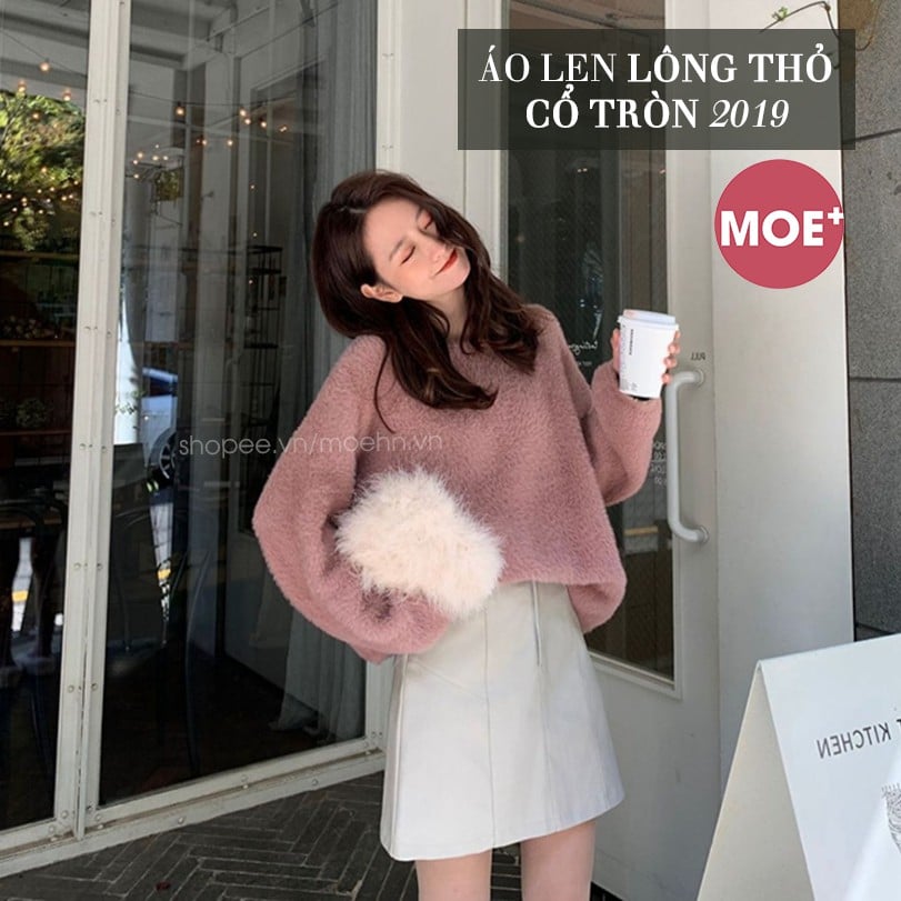 Áo len lông thỏ cổ tròn - moe
