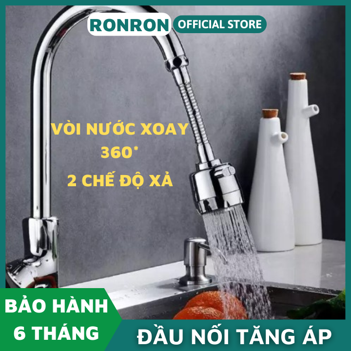 Đầu nối vòi nước tăng áp xoay 720 độ lắp vòi nước chậu rửa bát chén với 2 chế độ nước chảy - Tặng Kèm Đầu Nối