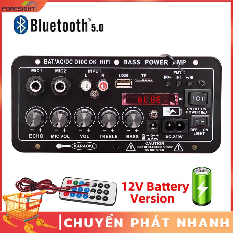 Chất lượng âm thanh HD 220V 12V kỹ thuật số bảng khuếch đại Bluetooth Loa siêu trầm micro D10