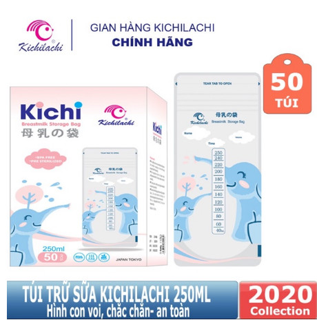 Túi trữ sữa kichi 250ml, Hộp 50 túi ( không vòi khóa có zip, có vòi  có vòi đổ sữa ) rất tiện lợi đảm bảo an toàn . cam kết hàng chính hãng 100%