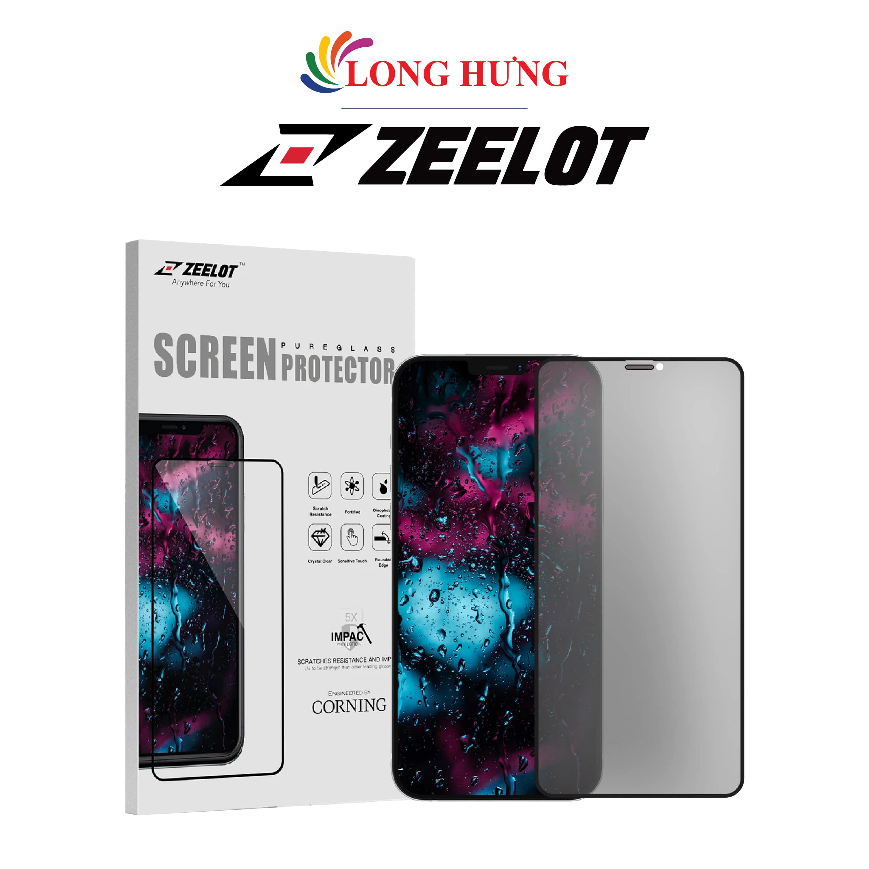 Dán màn hình cường lực Full viền chống nhìn trộm và vân tay Zeelot iPhone 12/12 Pro/12 Pro Max - Hàng chính hãng - Dành cho Model iPhone Series Chịu lực tốt bảo vệ màn hình chống va đập