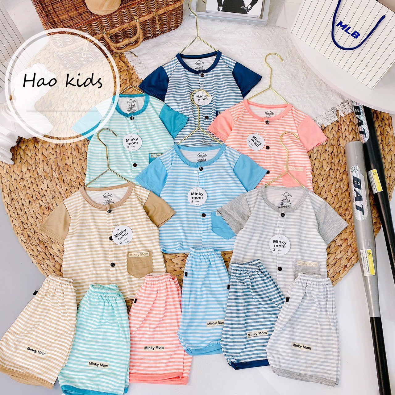 Bộ Thun Lạnh Minky Mom mẫu kẻ sọc - Bộ cộc tay mặc nhà cho bé trai, bé gái Co Giãn Tốt Mềm Mịn Thoáng Mát
