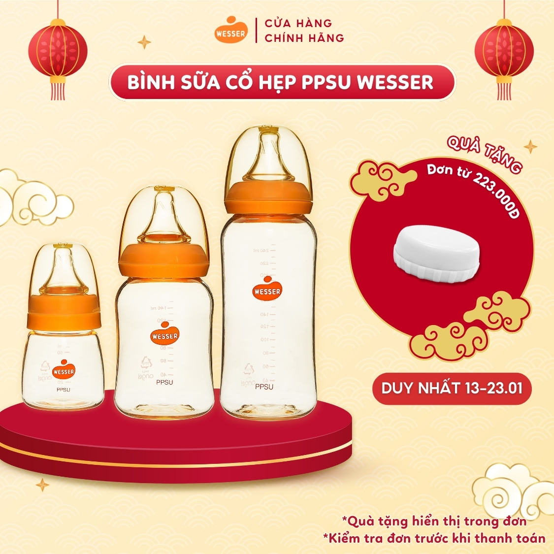 Bình sữa cổ hẹp PPSU Wesser 60ml/140ml/250ml ( BAO BÌ MỚI )