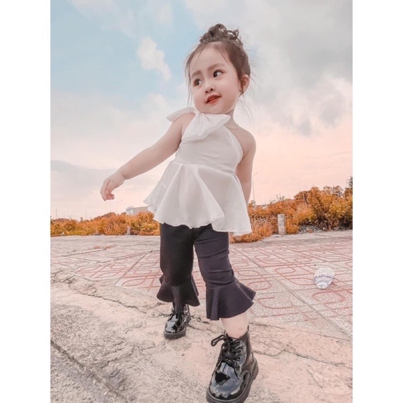 Bộ lệch vai nơ sang chảnh cho bé 🌸