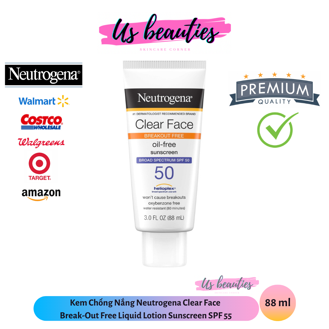 Kem Chống Nắng Dành Cho Da Mặt Neutrogena Clear Face Break-Out Free Liquid Lotion Sunscreen SPF 55 88ml