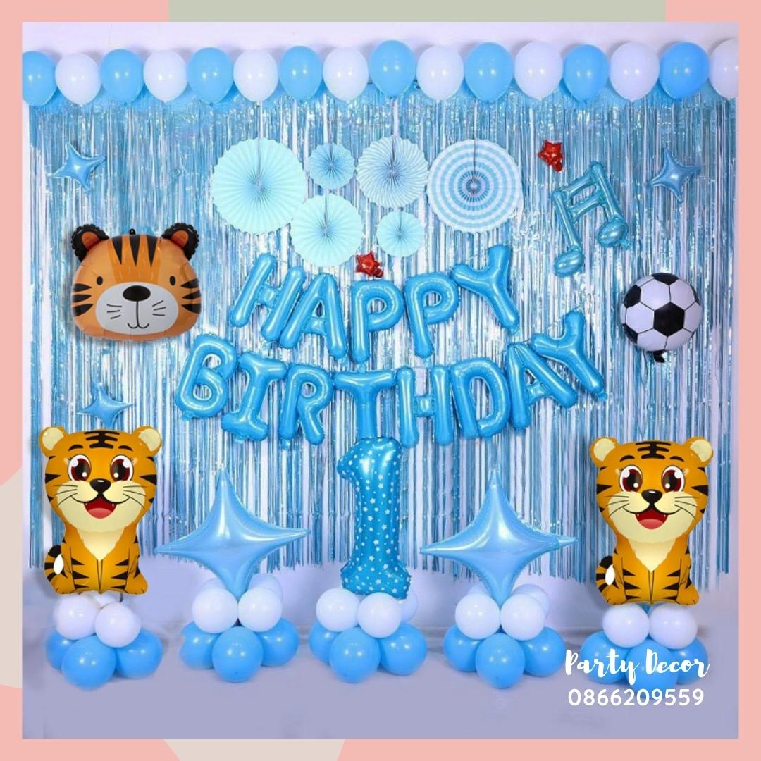 Set bóng trang trí sinh nhật, bóng bay trang trí sinh nhật, trang trí thôi nôi bé trai, set bóng hổ party decor
