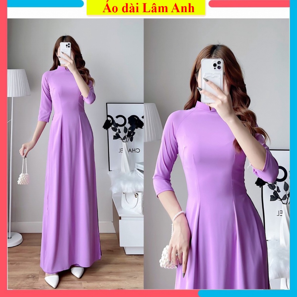 Áo dài màu tím cà trơn truyền thống 4 tà chất lụa nhật co giãn mềm mịn, áo dài 4 tà lụa nhật lâm anh