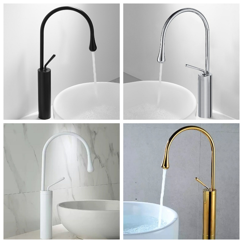 Vòi lavabo cổ ngỗng nóng lạnh thiết kế sang trọng nhiều màu sắc như trắng hoặc đen để chọn lựa