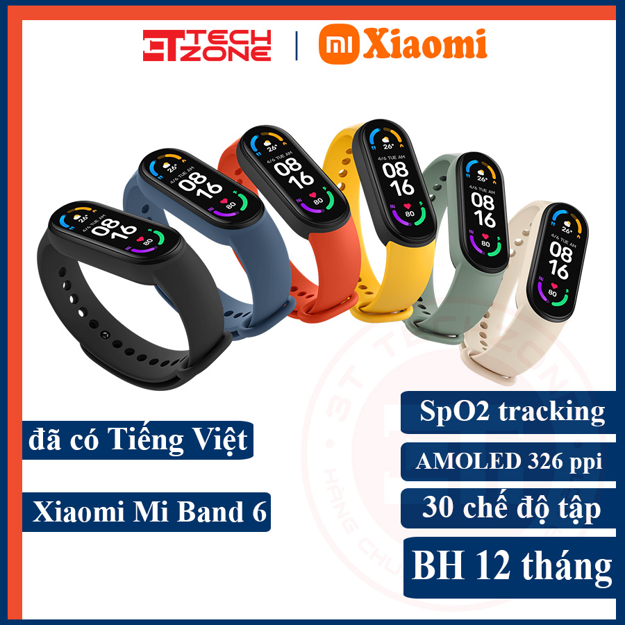 Vòng đeo tay thông minh Xiaomi Mi Band 6 - Màn hình tràn viền - đo nồng độ oxy trong máu SpO2 -