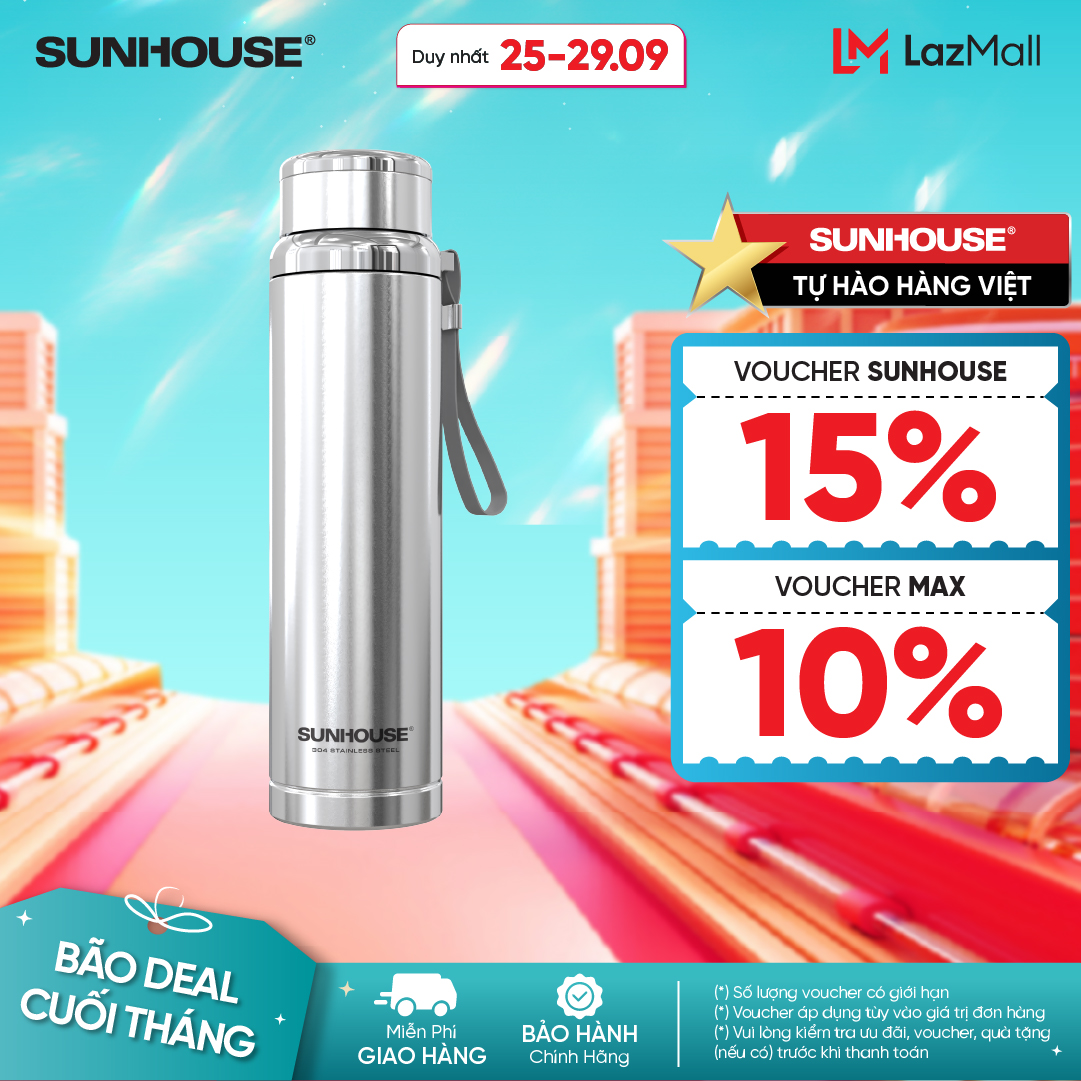 Bình giữ nhiệt Flexi Sunhouse KS-TU720FI/FP/FW - Dung tích 720 ml - Thân inox 304 chịu nhiệt chống x