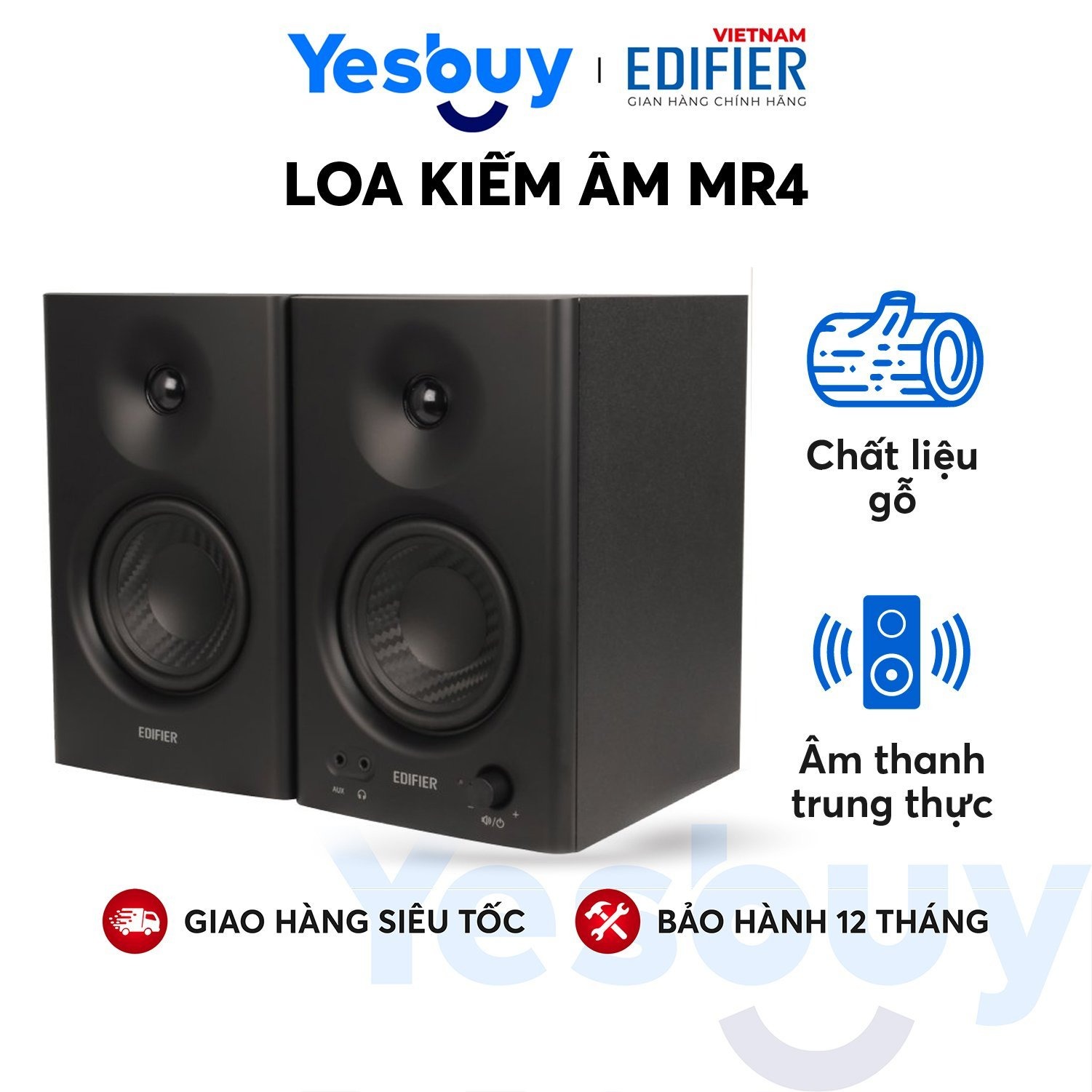 Bộ loa kiểm âm edifier mr4 công suất 42w, vỏ gỗ chống dội âm - tweeter vòm 1 inch, âm thanh siêu trầm - hàng phân phối chính hãng - bảo hành 12 tháng