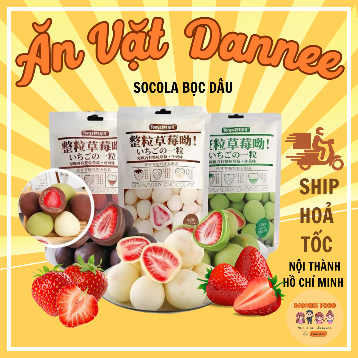 Socola bọc dâu tây sấy lạnh ngon gói 60gr - Ăn vặt Dannee