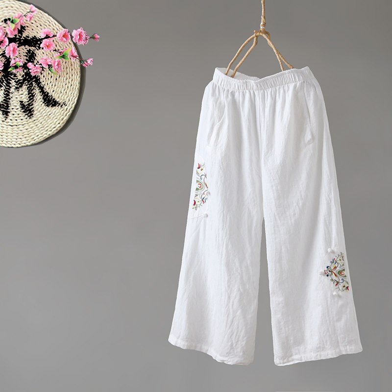 Quần đũi nữ dáng xuông họa tiết thêu độc đáo cạp chun co dãn - SP5