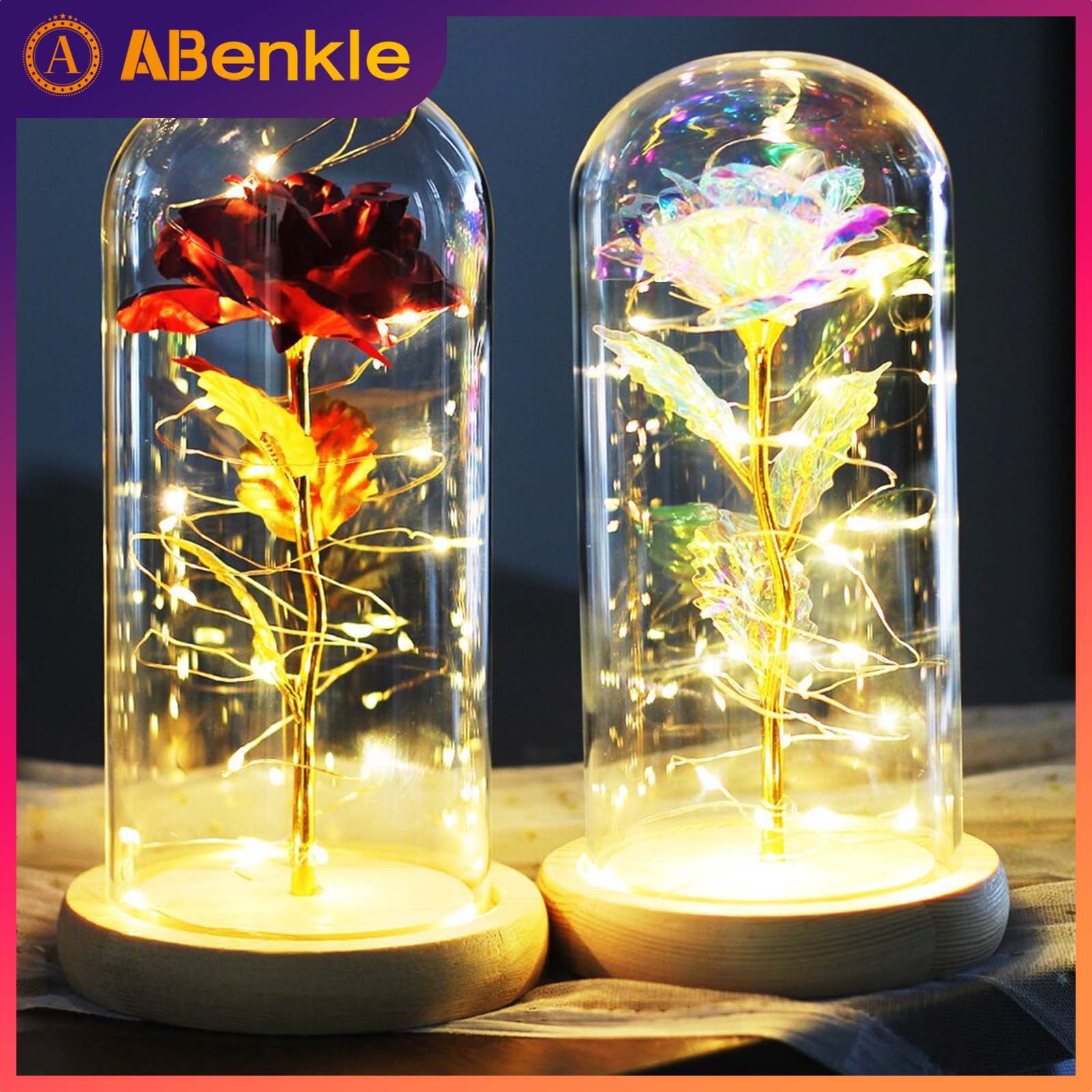 Hoa hồng nhân tạo với đèn LED trong mái vòm kính Quà tặng cho Ngày của Mẹ, Ngày lễ tình nhân, Lễ kỷ niệm, Đám cưới, Trang trí nội thất