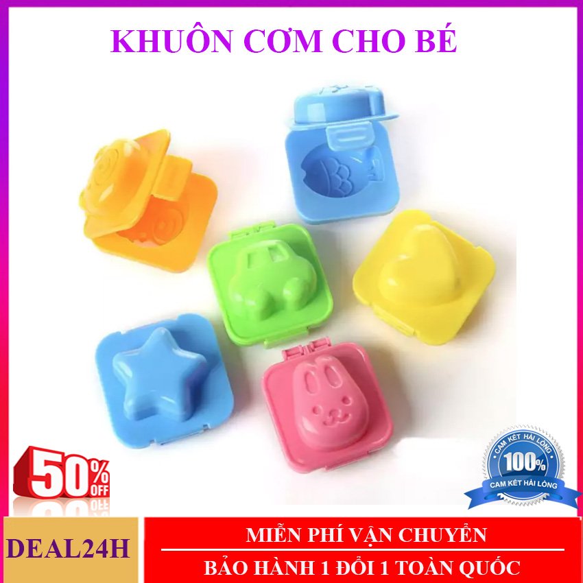 Chế Độ Ăn Dặm Cho Bé, Bộ 6 khuôn làm cơm cho bé - Thiết Kế Dễ Thương Bắt Mắt - Chất Liệu: Nhựa PP, Không Chứa BPA-Không Gây Độc Hại - Tạo Nhiều Hình Thú Dễ Thương - Giúp Trẻ Thích Thú với việc ăn dặm - Deal24h