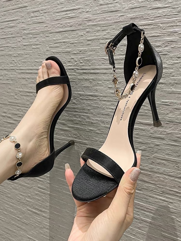 Sandal quai ngang lụa mịn bít gót dây cổ chân xinh xắn gót đũa - 7P