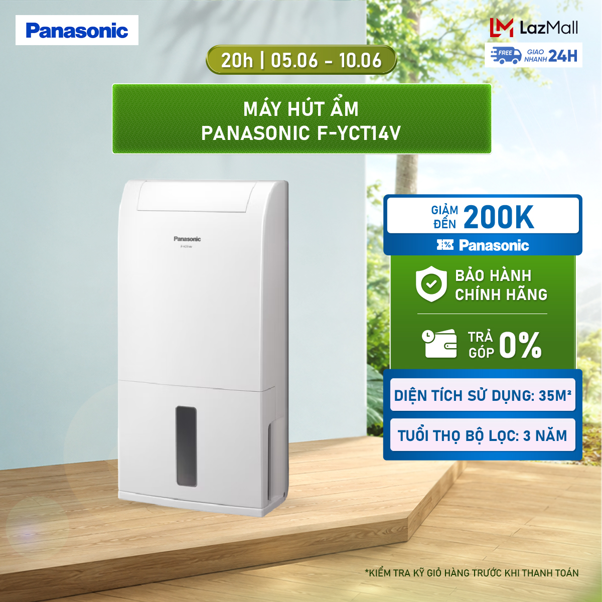 Máy hút ẩm Panasonic F-YCT14V - 3 chế độ linh hoạt - Công suất hút ẩm 14L/Ngày - Hàng chính hãng