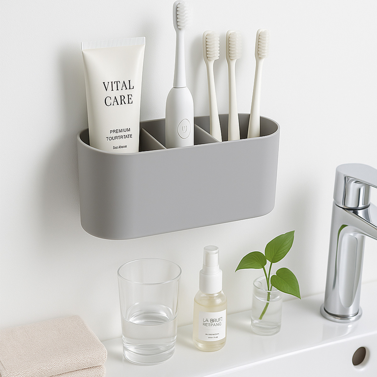  Kệ bàn chải 3 ngăn Living C để kem đánh răng bàn chải lược ,..vv kèm miếng keo dán tiện dụng 