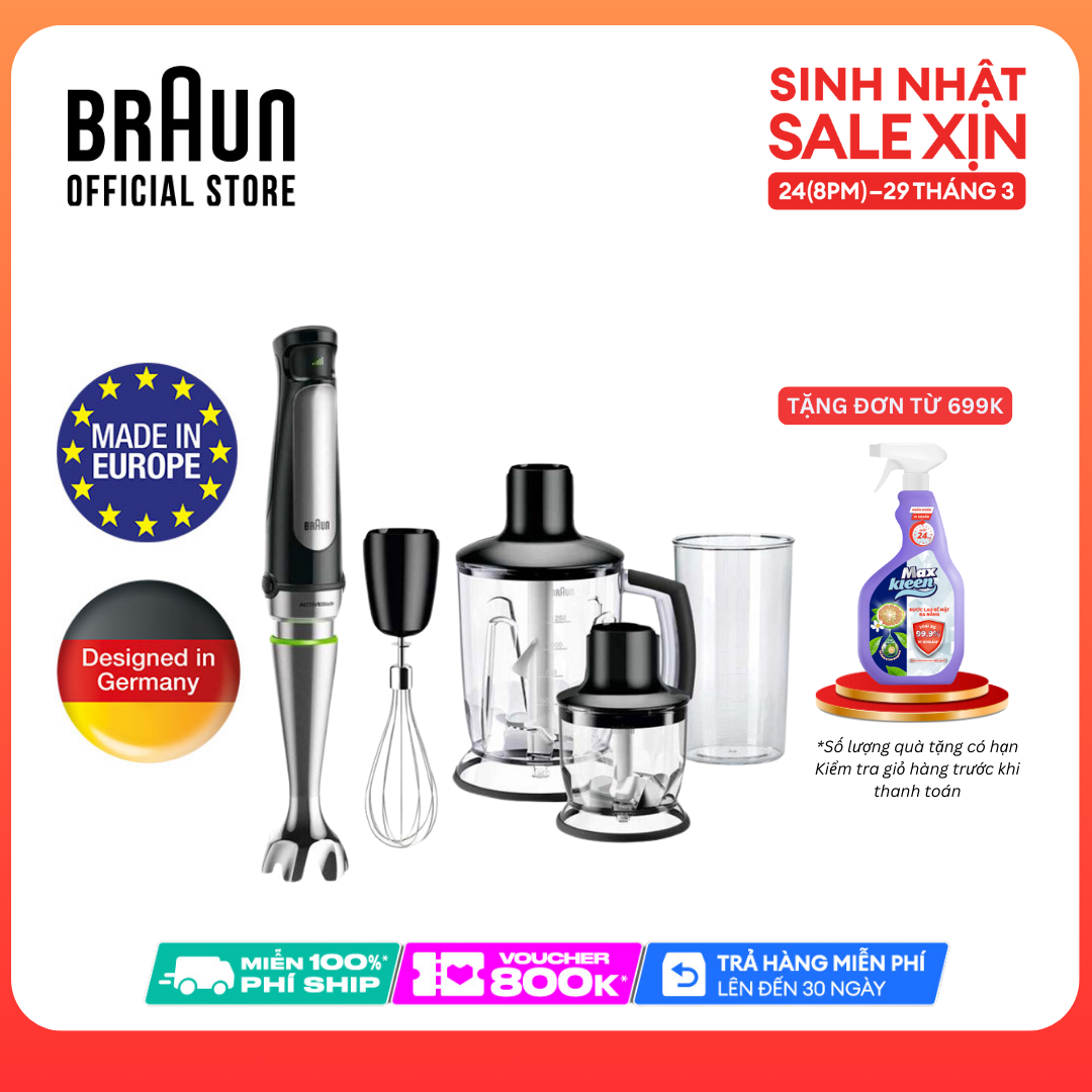 Máy xay cầm tay  Braun MQ7045 Sản xuất 100% tại Châu Âu, Công suất 1000w chống văng độc quyền xay nhanh xay thức ăn dặm cho bé phụ kiện đa dạng Bảo hành 24 tháng đổi trả 15 ngày dịch vụ chu đáo