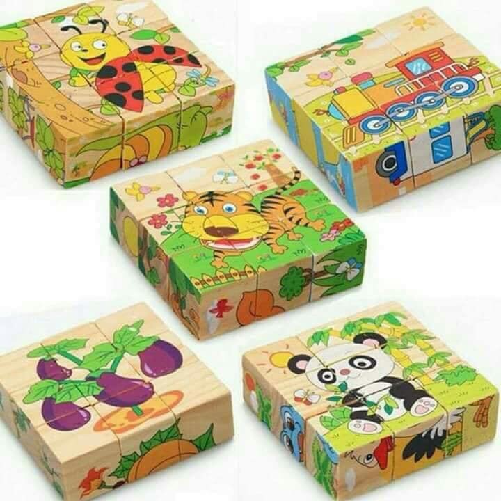 Đồ chơi Gỗ Ghép 9 Miếng Hình Khối 6 Mặt - xếp hình 3D Cho Bé
