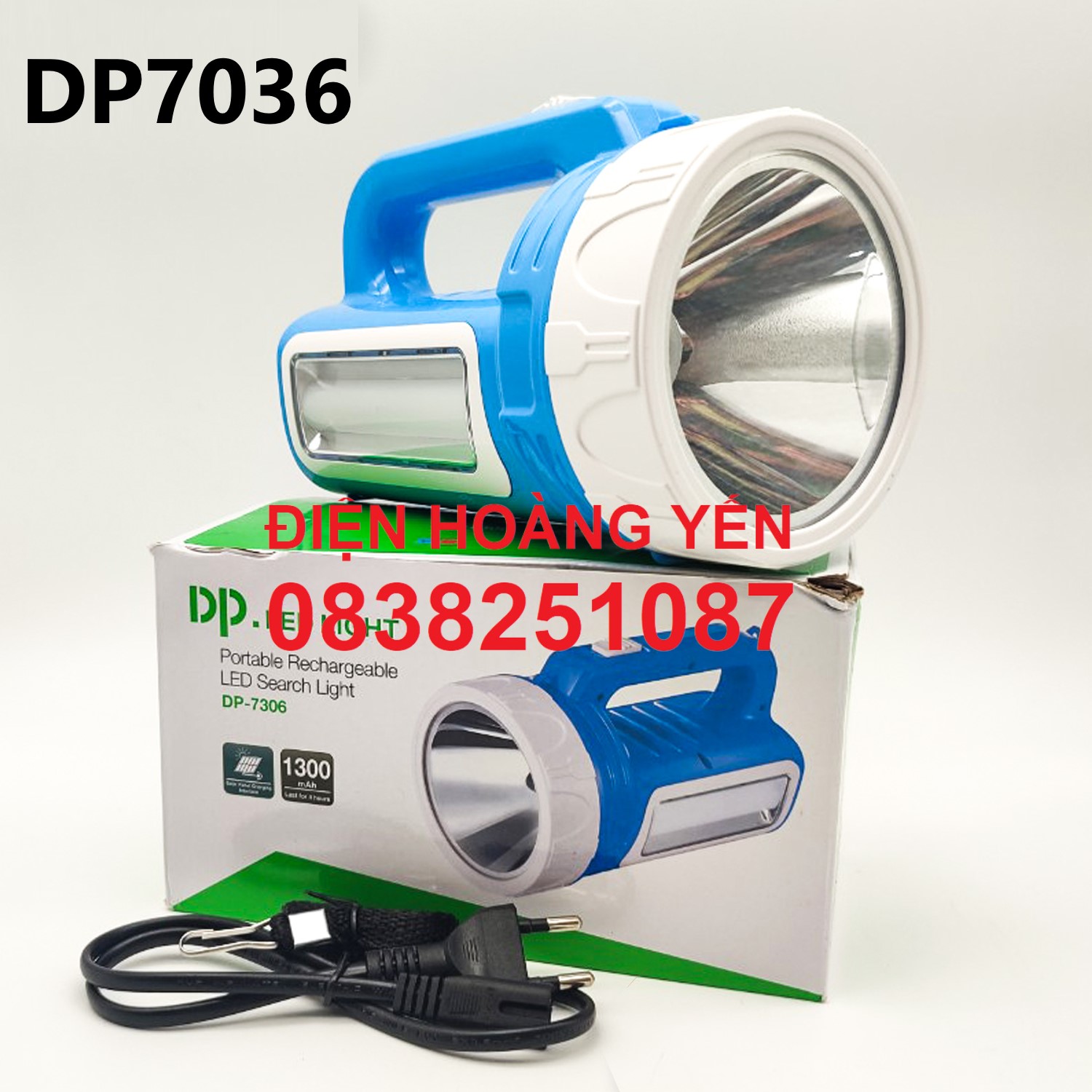 Đèn pin tích điện cầm tay siêu sáng DP-7306 dung lượng pin 1300amh