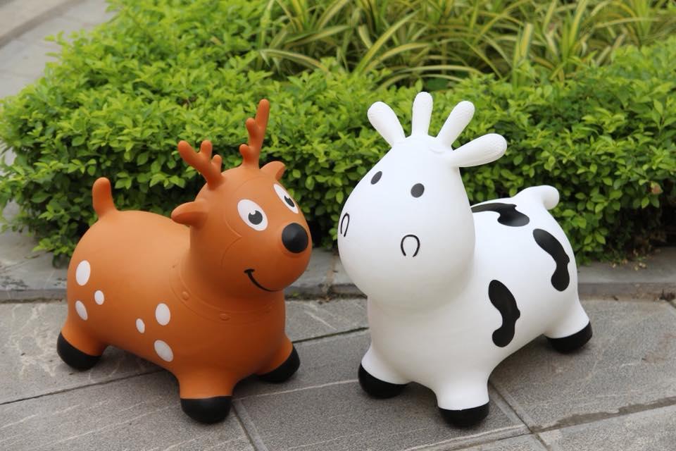 Thú Nhún Bơm Hơi Hình Con Hươu, Bò Sữa  Họa Tiết 3D Kiểu Dáng Mới Năm 2019 (Loại To)