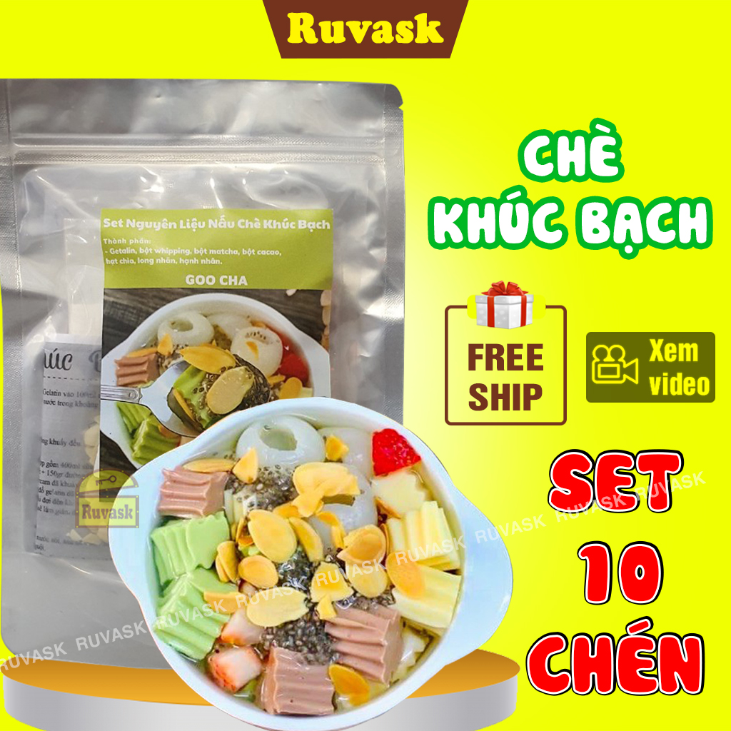 Chè khúc bạch set tự nấu 10-12 chén - set nguyên liệu nấu chè khúc bạch làm tại nhà - đồ ăn vặt ruvask